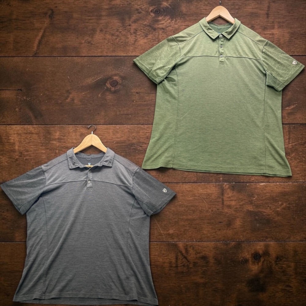 Bundle 2 Kuhl Response Polo Shirt Mens XL Green Charcoal Grey Short Sleeve 7424